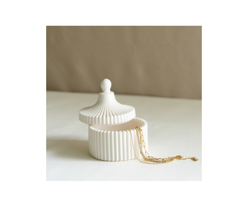Elysian Ribbed Trinket Jar (Jesmonite)